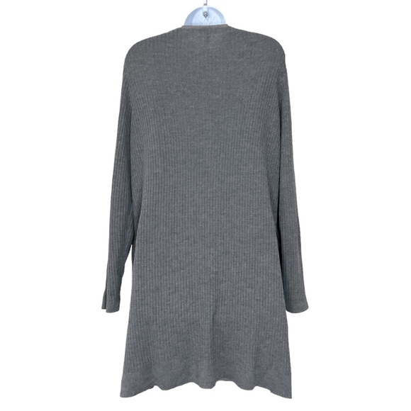 Eileen Fisher Washable Wool Ribbed Long Charcoal Gray Cardigan Sweater - Picture 3 of 5